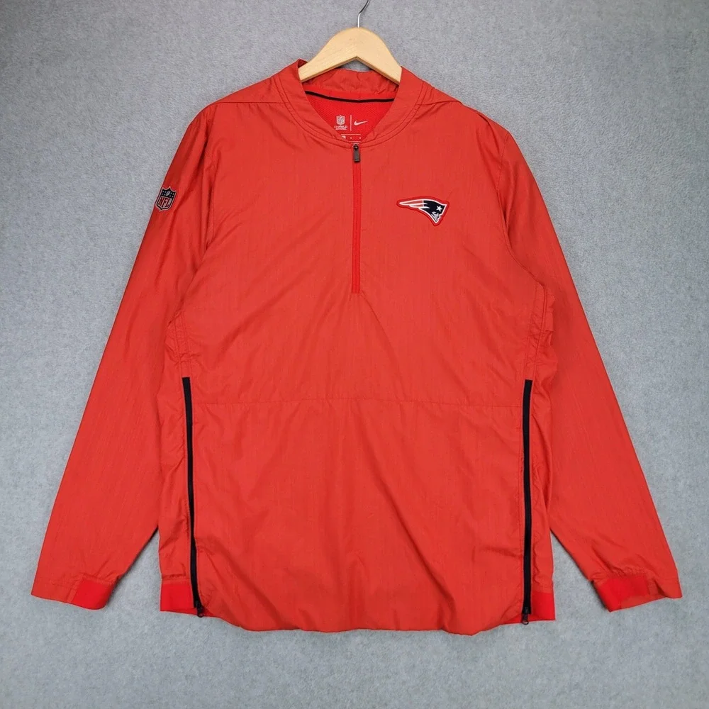 Nike New England Patriots Windbreaker Mens Large Red NFL Quarter Zip‎